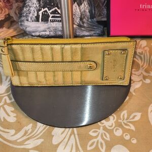 Lodis Green And Yellow Leather 9 slot Card Wallet With Zip Pocket